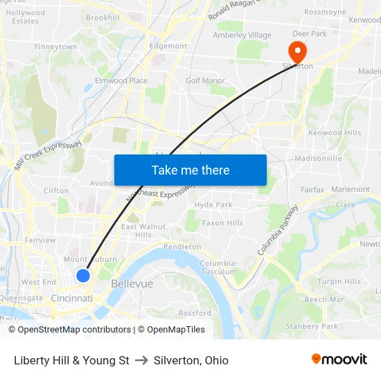 Liberty Hill & Young St to Silverton, Ohio map