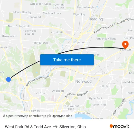 West Fork  Rd & Todd Ave to Silverton, Ohio map
