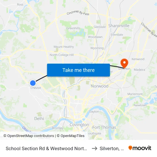 School Section Rd & Westwood Northern Blvd to Silverton, Ohio map