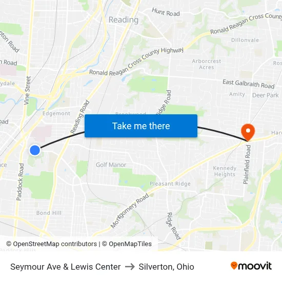 Seymour Ave & Lewis Center to Silverton, Ohio map