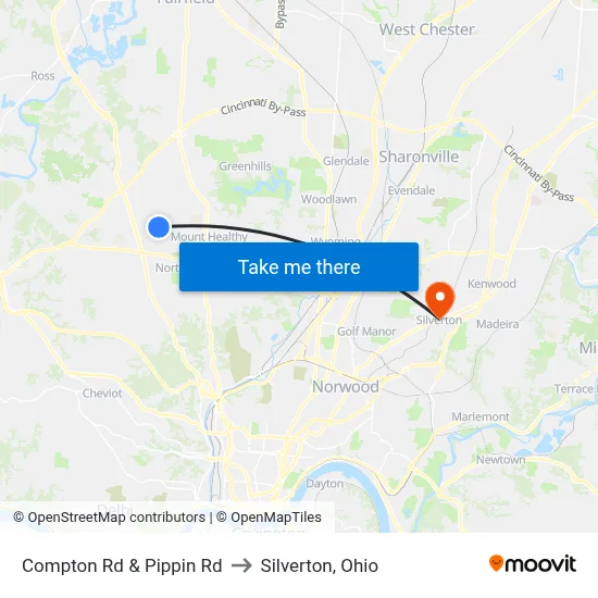 Compton Rd & Pippin Rd to Silverton, Ohio map