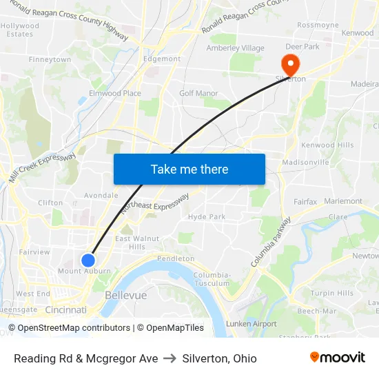 Reading Rd & Mcgregor Ave to Silverton, Ohio map