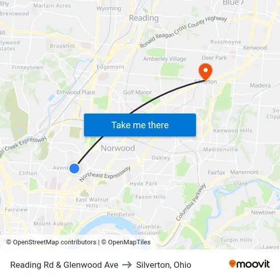 Reading Rd & Glenwood Ave to Silverton, Ohio map