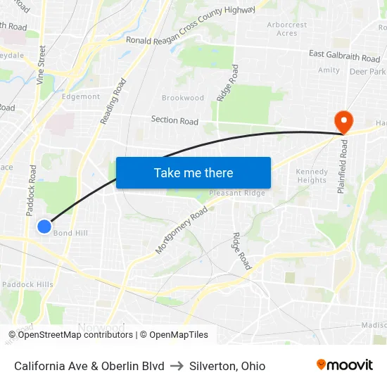 California Ave & Oberlin Blvd to Silverton, Ohio map
