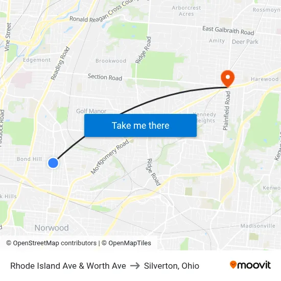 Rhode Island Ave & Worth Ave to Silverton, Ohio map