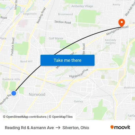 Reading Rd & Asmann Ave to Silverton, Ohio map