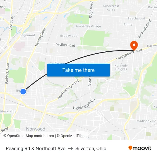 Reading Rd & Northcutt Ave to Silverton, Ohio map