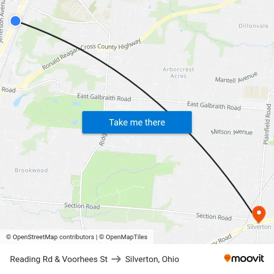 Reading Rd & Voorhees St to Silverton, Ohio map