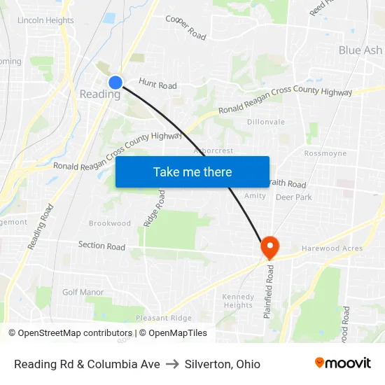 Reading Rd & Columbia Ave to Silverton, Ohio map