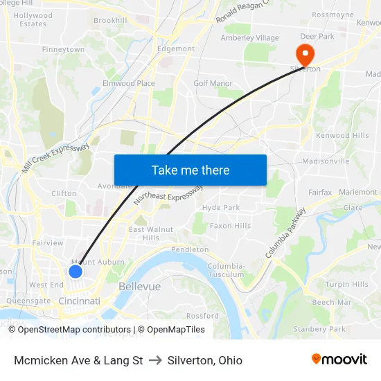 Mcmicken Ave & Lang St to Silverton, Ohio map