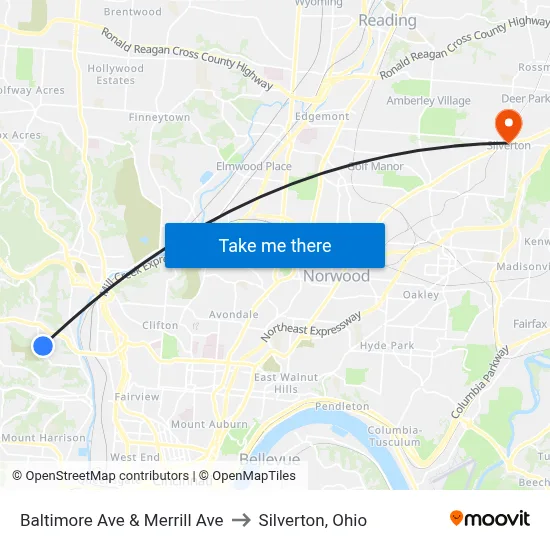 Baltimore Ave & Merrill Ave to Silverton, Ohio map