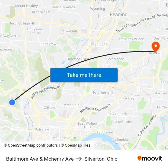 Baltimore Ave & Mchenry Ave to Silverton, Ohio map