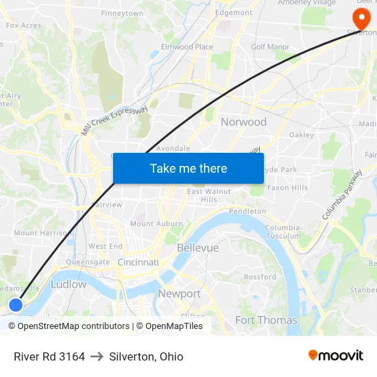 River Rd 3164 to Silverton, Ohio map
