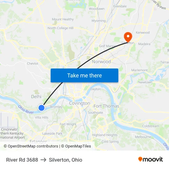 River Rd 3688 to Silverton, Ohio map