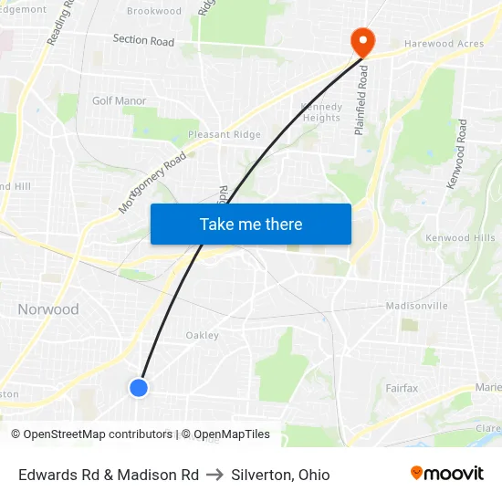 Edwards Rd & Madison Rd to Silverton, Ohio map