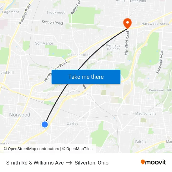 Smith Rd & Williams Ave to Silverton, Ohio map