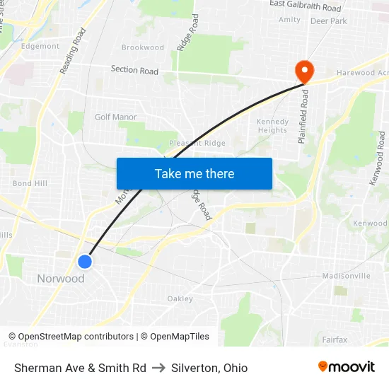 Sherman Ave & Smith Rd to Silverton, Ohio map