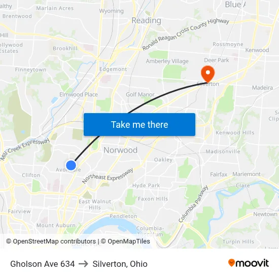 Gholson Ave 634 to Silverton, Ohio map