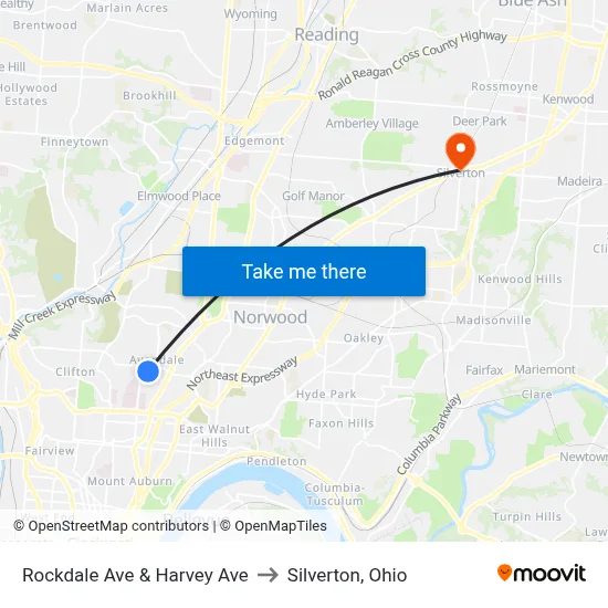 Rockdale Ave & Harvey Ave to Silverton, Ohio map