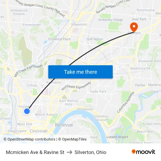 Mcmicken Ave & Ravine St to Silverton, Ohio map
