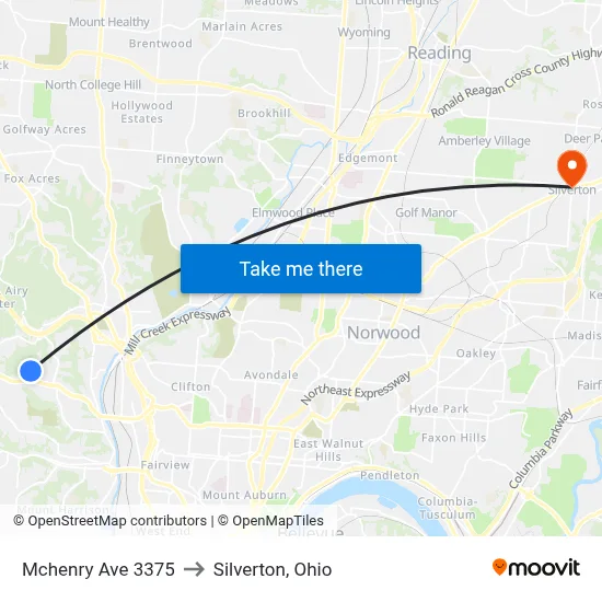 Mchenry Ave 3375 to Silverton, Ohio map