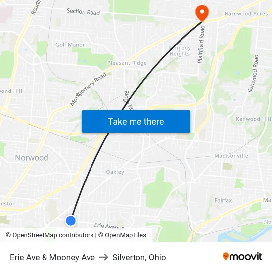 Erie Ave & Mooney Ave to Silverton, Ohio map