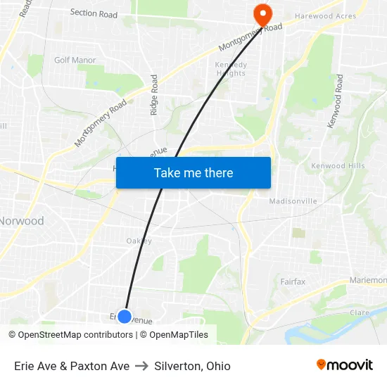 Erie Ave & Paxton Ave to Silverton, Ohio map