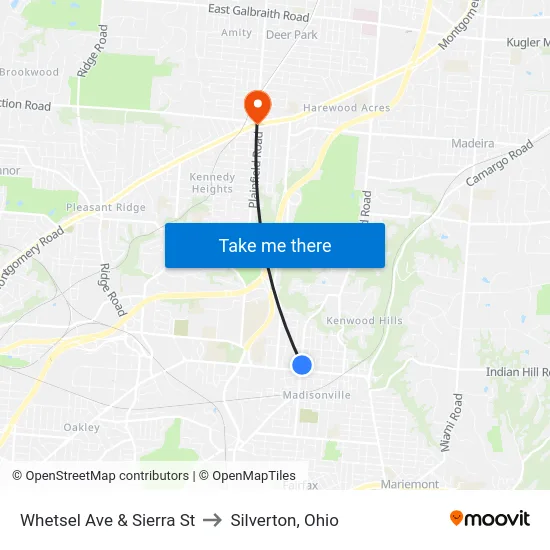 Whetsel Ave & Sierra St to Silverton, Ohio map