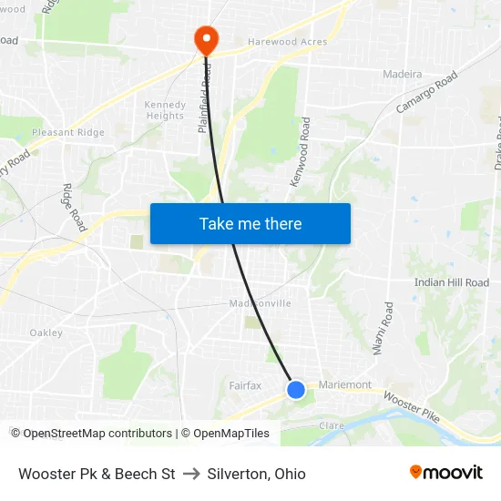 Wooster Pk & Beech St to Silverton, Ohio map