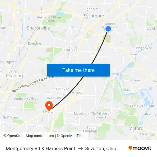 Montgomery Rd & Harpers Point to Silverton, Ohio map