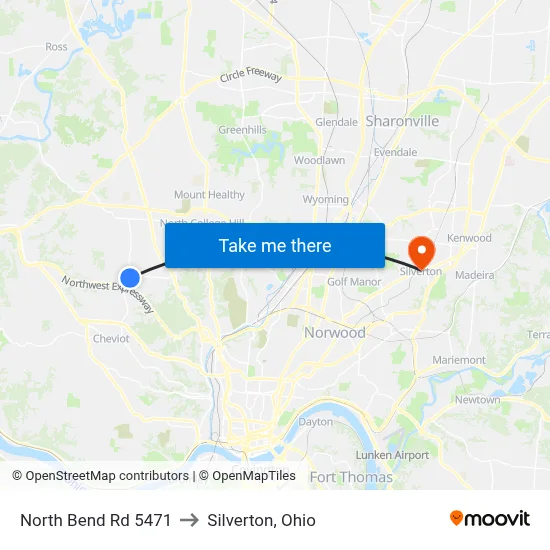 North Bend Rd 5471 to Silverton, Ohio map
