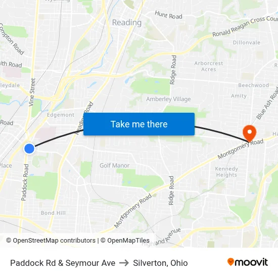 Paddock Rd & Seymour Ave to Silverton, Ohio map