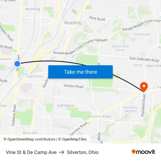 Vine St & De Camp Ave to Silverton, Ohio map