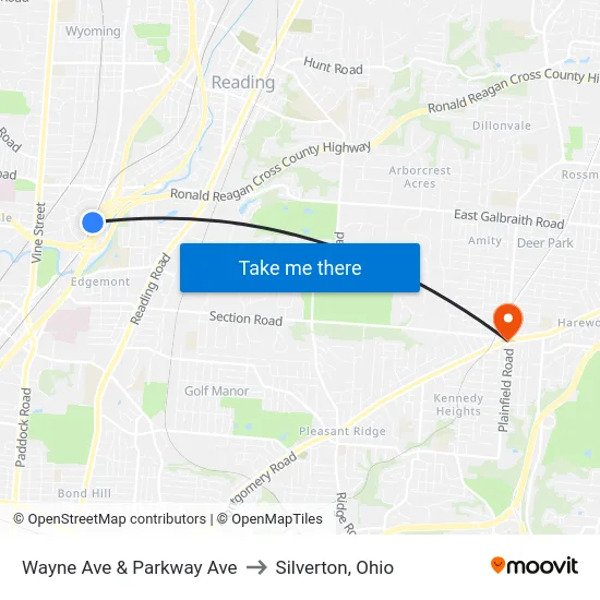 Wayne Ave & Parkway Ave to Silverton, Ohio map