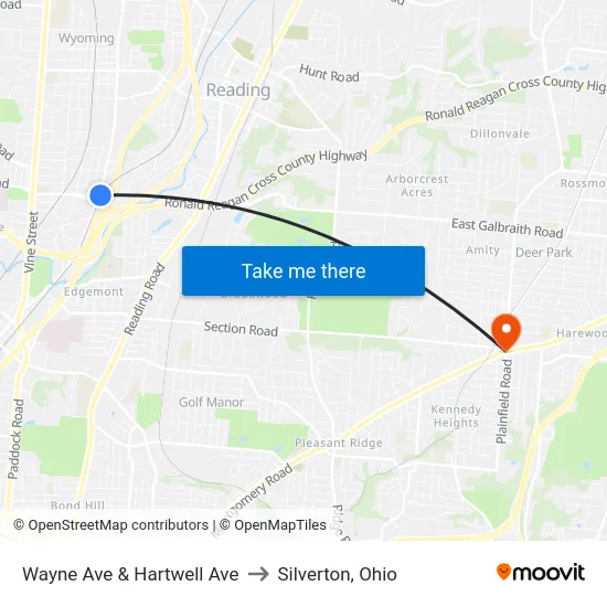 Wayne Ave & Hartwell Ave to Silverton, Ohio map