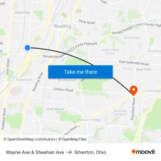 Wayne Ave & Sheehan Ave to Silverton, Ohio map