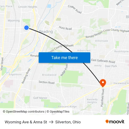 Wyoming Ave & Anna St to Silverton, Ohio map