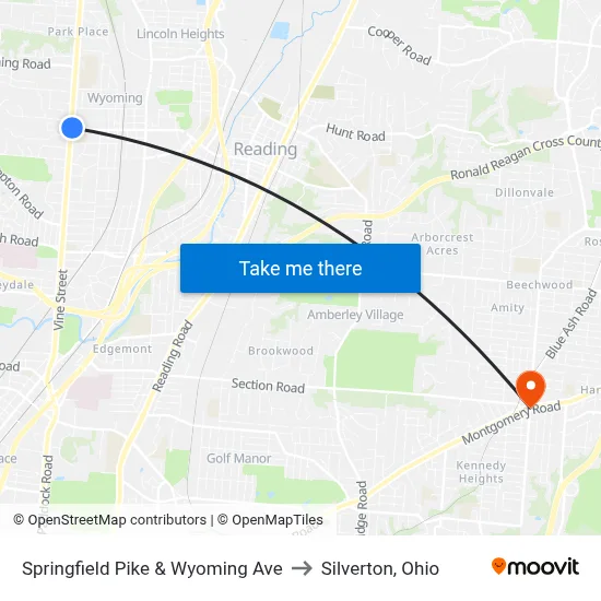 Springfield Pike & Wyoming Ave to Silverton, Ohio map