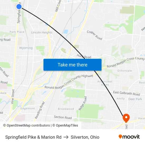 Springfield Pike & Marion Rd to Silverton, Ohio map