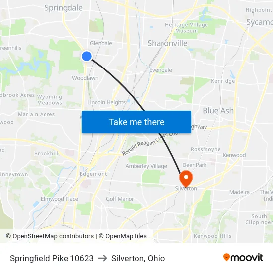 Springfield Pike 10623 to Silverton, Ohio map