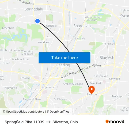 Springfield Pike 11039 to Silverton, Ohio map
