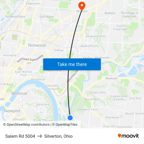 Salem Rd 5004 to Silverton, Ohio map