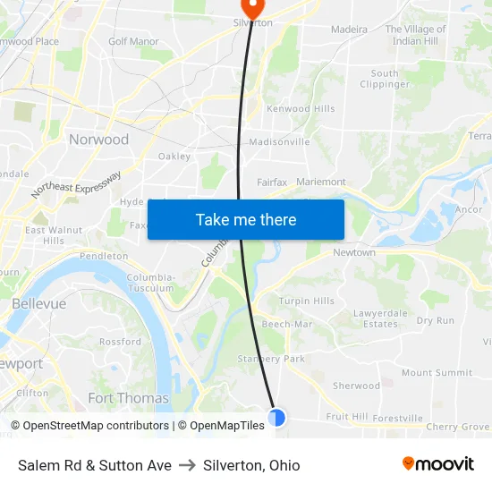 Salem Rd & Sutton Ave to Silverton, Ohio map