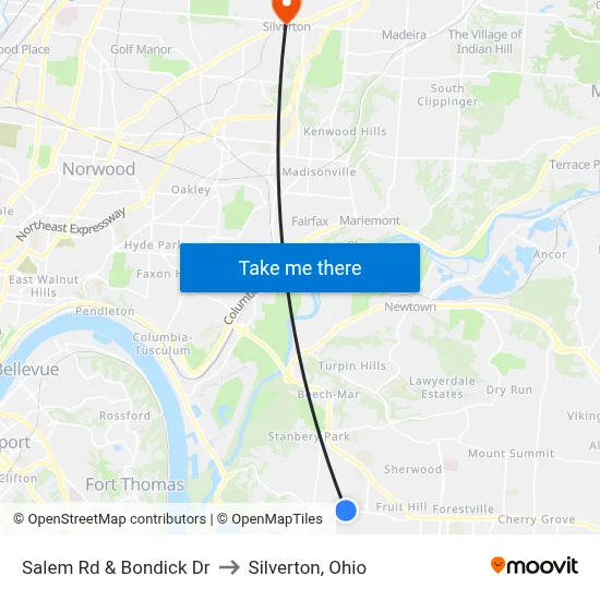 Salem Rd & Bondick Dr to Silverton, Ohio map