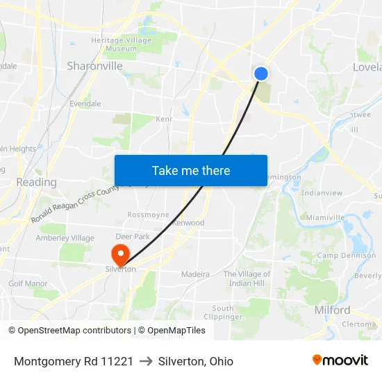 Montgomery Rd 11221 to Silverton, Ohio map