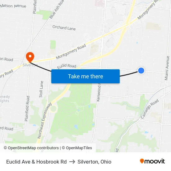 Euclid Ave & Hosbrook Rd to Silverton, Ohio map