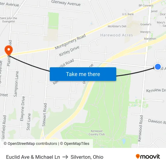 Euclid Ave & Michael Ln to Silverton, Ohio map