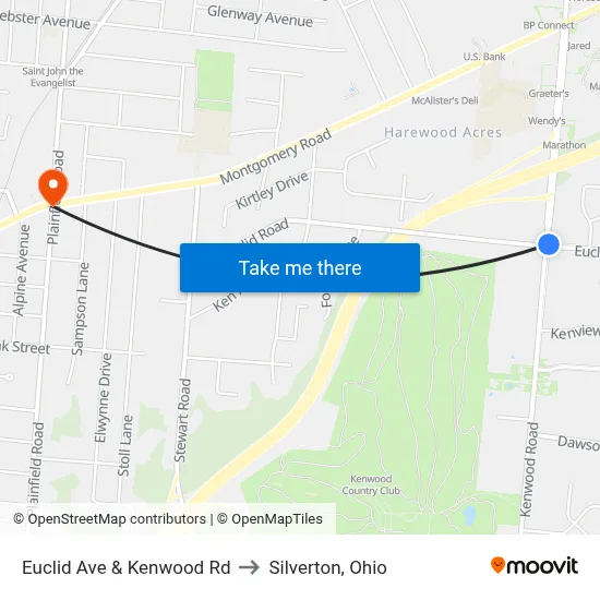 Euclid Ave & Kenwood Rd to Silverton, Ohio map