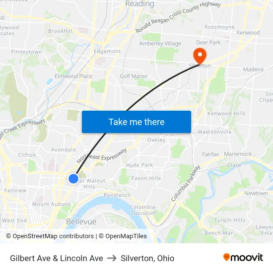 Gilbert Ave & Lincoln Ave to Silverton, Ohio map