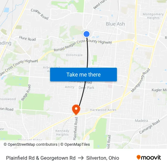 Plainfield Rd & Georgetown Rd to Silverton, Ohio map